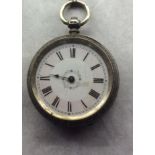 A 19TH CENTURY HALLMARKED SILVER LADIES' FOB WATCH Having a circular white dial, pink chapter ring