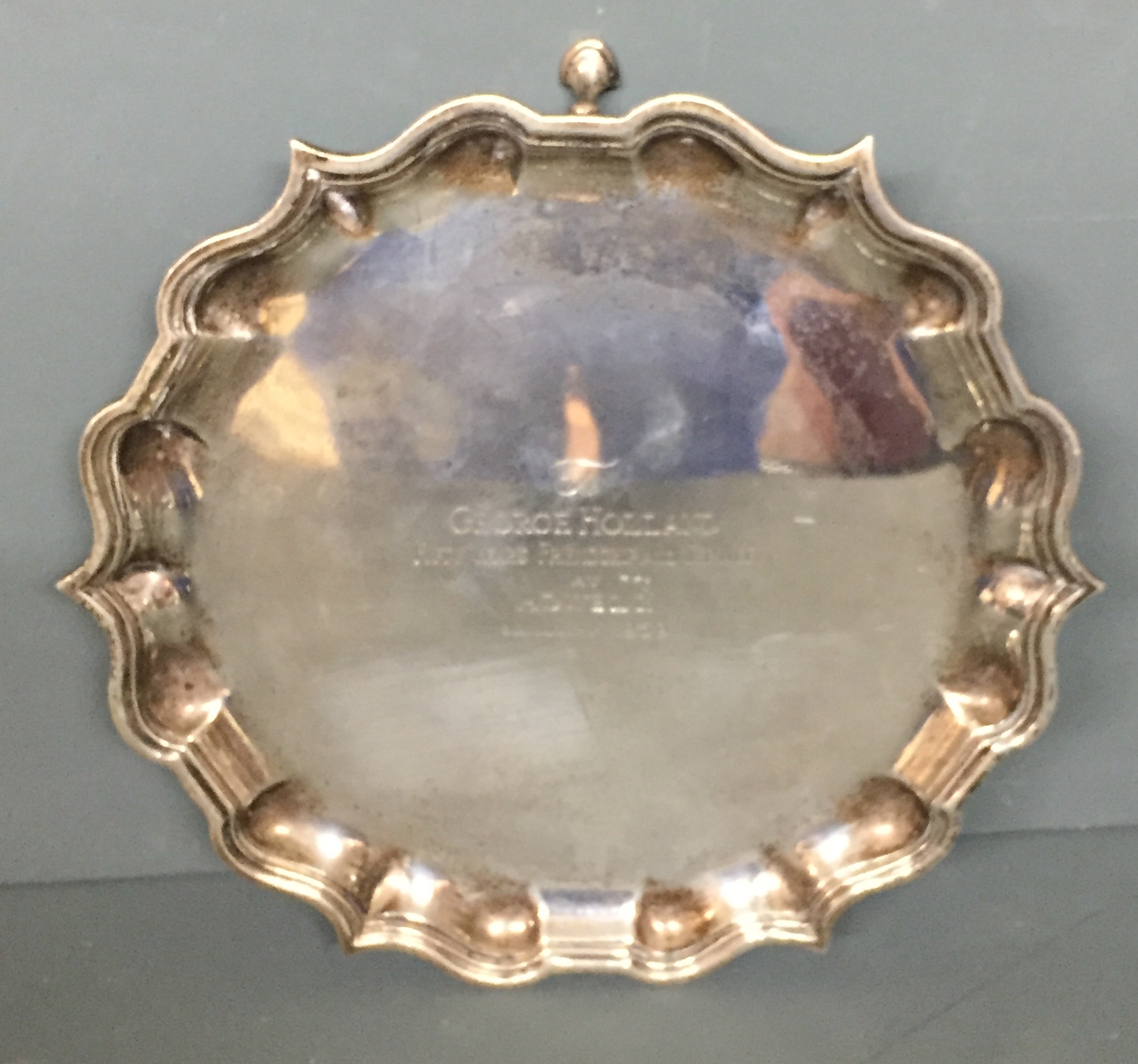 ADWELL ESTATE, THAME, A MID 20TH CENTURY HALLMARKED SILVER SALVER Having a scalloped edge, resting