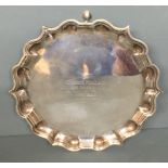 ADWELL ESTATE, THAME, A MID 20TH CENTURY HALLMARKED SILVER SALVER Having a scalloped edge, resting
