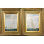 J.R. RICHARDSON, A PAIR OF OILS ON PANEL Yachting off the coast. (40cm x 30cm)