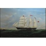 JOHN HUDSON, 1829 - 1897, OIL ON CANVAS Priscilla of Cowes in full sail, inscribed 'Charles Livetman