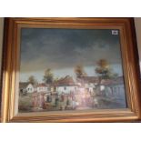 NAGY AMBI, HUNGARIAN, OIL ON CANVAS Village scene, signed, glazed and framed. (57.3cm x 67.5cm