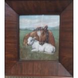 A PAIR OF EARLY 20TH CENTURY OILS ON CARD Cow and calf and a donkey and foal, glazed and contained