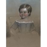 A 19TH CENTURY ENGLISH SCHOOL PASTEL Portrait of a Rosie checked child, framed and glazed. (26cm x