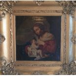 A 19TH CENTURY ITALIAN SCHOOL OIL ON CANVAS Madonna and child, gilt framed.