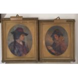 A MATCHED PAIR OF 19TH CENTURY ITALIAN SCHOOL OILS ON CANVAS A peasant girl holding a pack of cards,