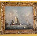 A.H., A 19TH CENTURY ENGLISH SCHOOL OIL ON CANVAS Fishing boats leaving harbour, in a decorative