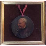 A 19TH CENTURY CIRCULAR MINIATURE OIL ON PANEL Portrait of gentleman, later mounted on velvet and