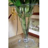 A LARGE CUT GLASS TRUMPET FORM VASE (approx 43cm)