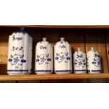 A COLLECTION OF CONTINENTAL PORCELAIN BLUE AND WHITE STORAGE JARS Comprising a large sugar jar, tea,