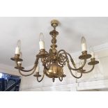 A 17TH/18TH CENTURY DESIGN BRASS EIGHT BRANCH CHANDELIER.