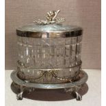 A LATE 19TH CENTURY HUKIN & HEATH SILVER PLATE AND CUT GLASS BISCUIT BOX Of oval shape, with fine