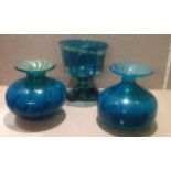 MDINA GLASS, THREE VINTAGE PIECES OF STUDIO GLASS In 'Sea and Sand' colours, to include a circular