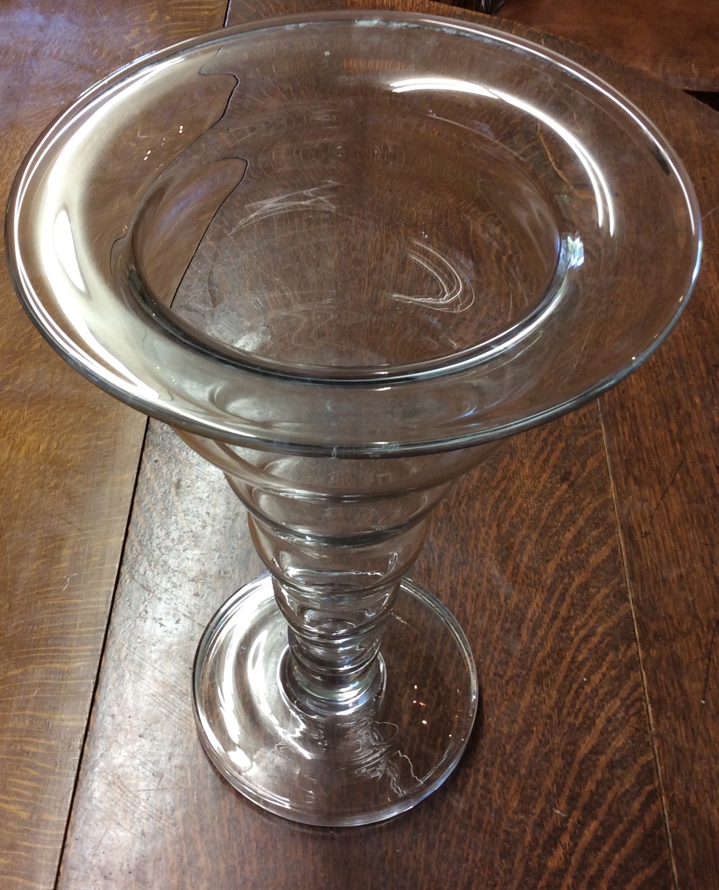 A LARGE POLISH GLASS VASE Of fluted trumpet shape, with wide circular base, marked 'Krosno'. (approx