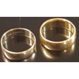 TWO PLAIN GOLD WEDDING BANDS One hallmarked 22ct gold and the other stamped '375' for 9ct (both size