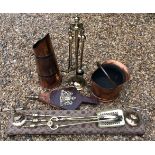 A COLLECTION OF 20TH CENTURY BRASS AND COPPER FIRESIDE ITEMS Good quality Georgian style brass