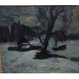A. PETROV, RUSSIAN, MOSCOW SCHOOL, A 20TH CENTURY OIL ON CANVAS Landscape, winter scene, cottage