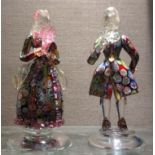 A PAIR OF 20TH CENTURY CONTINENTAL GLASS FIGURES Lady and gentleman in 18th Century period dress,