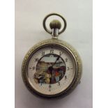 AN EARLY 20TH CENTURY CONTINENTAL WHITE METAL AUTOMATA POCKET WATCH The circular white dial, painted