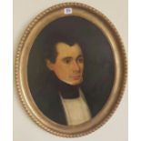 A 19TH CENTURY OIL ON CANVAS Portrait of a distinguished gentleman, wearing a white shirt with a