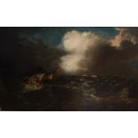 FOLLOWER OF JOSEPH MALLORD WILLIAM TURNER, 1775-1851, A LARGE OIL ON CANVAS English navel battleship