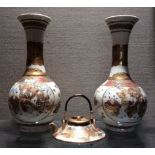 SATSUMA, A PAIR OF 19TH CENTURY JAPANESE POTTERY VASES Of baluster shape, with red and gilt