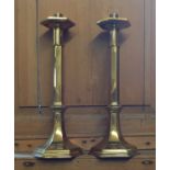 A PAIR OF MID 20TH CENTURY GILT BRONZE ECCLESIASTICAL CANDLESTICKS Of hexagonal section, engraved
