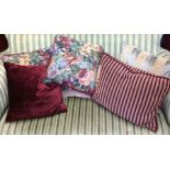 A COLLECTION OF LATE 20TH CENTURY WOOL AND VELVET CUSHIONS Two Chintz pattern with burgundy twist,