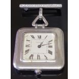 CARTIER, AN ART DECO PLATINUM AND DIAMOND PENDANT BROOCH/WATCH The square dial with Roman numeral