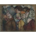 CHRISTOPHER CATLIN, 1902 - 1977, PASTEL Titled 'Colourful Ladies Queuing', framed and glazed. (