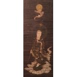 A 16TH CENTURY MUROMACHI PERIOD SCROLL 'Ascending Jozo Bosatsu', cedar wood cased. (41cm x 113cm) (