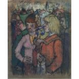 CHRISTOPHER CATLIN, 1902 - 1977, PASTEL Titled 'Colourful Ladies Shopping', framed and glazed. (26cm
