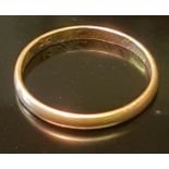 A 19TH CENTURY GOLD WEDDING BAND The 'D' section wedding band, inscribed to inner face in Italic