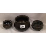 THREE ORIENTAL BRONZE CENSERS.