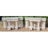 A PAIR OF EARLY/MID 19TH CENTURY BREAKFRONT CONSOLE TABLES The white marble tops above an egg and