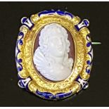 A VICTORIAN 18CT BLOOMED GOLD AND SHELL CAMEO BROOCH The finely and deeply carved shell cameo bust