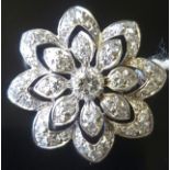 A VICTORIAN STYLE 9CT GOLD AND DIAMOND FLOWERHEAD BROOCH Pierced flowerhead design brooch pavé