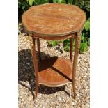 AN EARLY 20TH CENTURY FRENCH WALNUT AND MARQUETRY INLAID CIRCULAR TWO TIER OCCASIONAL TABLE Brass