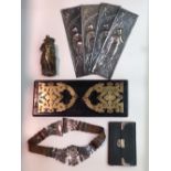 A SELECTION OF ANTIQUE AND VINTAGE METALWARE AND LEATHER Including a Victorian book slide, silver