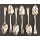 A SET OF SIX ENGLISH HALLMARKED SILVER TEASPOONS.