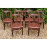 A SET OF SIX 19TH CENTURY DINING CHAIRS Sloped back with carved Greek Key design to back, with