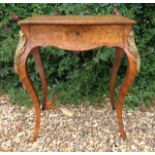 A LATE 19TH CENTURY FRENCH LOUIS XV STYLE MARQUETRY INLAID WALNUT OCCASIONAL TABLE Having ormolu