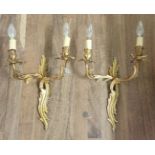 A PAIR OF EARLY 20TH CENTURY FRENCH BRONZE ORMOLU ROCOCO STYLE WALL SCONCE LIGHT FITTINGS With