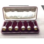 MAPPIN & WEBB, A SET OF SIX ART NOUVEAU EDWARDIAN SILVER GILT AND ENAMEL CORDIAL GOBLETS With thin