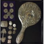 A COLLECTION OF ART NOUVEAU PERIOD SILVER AND SILVER PLATED ITEMS Dressing table hand mirror,