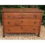 A 19TH CENTURY FRENCH WALNUT COMMODE Of three graduating drawers, with brass lion mask handles and