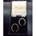 HUKIN & HEATH, A PAIR OF MID 20TH CENTURY HALLMARKED SILVER HORSESHOES Sheffield, 1950, contained in