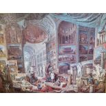 A LARGE COLOURED PRINT Classical museum interior, gilt framed. (150cm x 120cm)