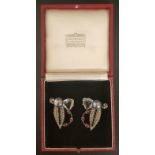 A PAIR OF EARLY TO MID 20TH CENTURY GEM SET SILVER CLIP ON EARRINGS With central faux black pearl,