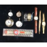 FOUR EDWARDIAN AND LATER POCKET WATCHES To include railway, along with six wristwatches, to